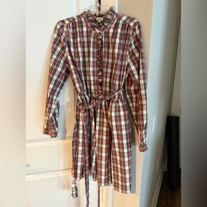 J. Crew Red, Green and Ivory Plaid Button-Front Dress